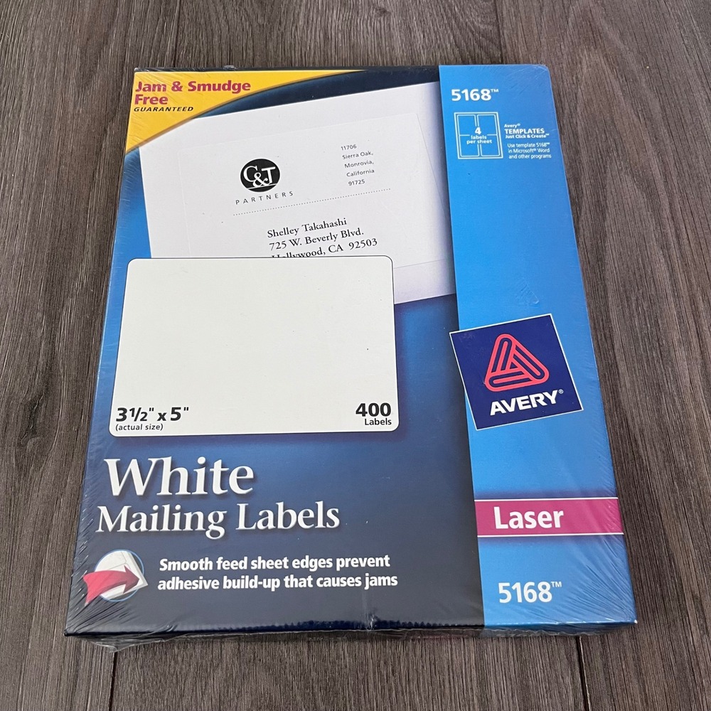 Avery 5168 White Mailing Labels for Laser Printers 3.5 x 5 Inch 400 Labels New